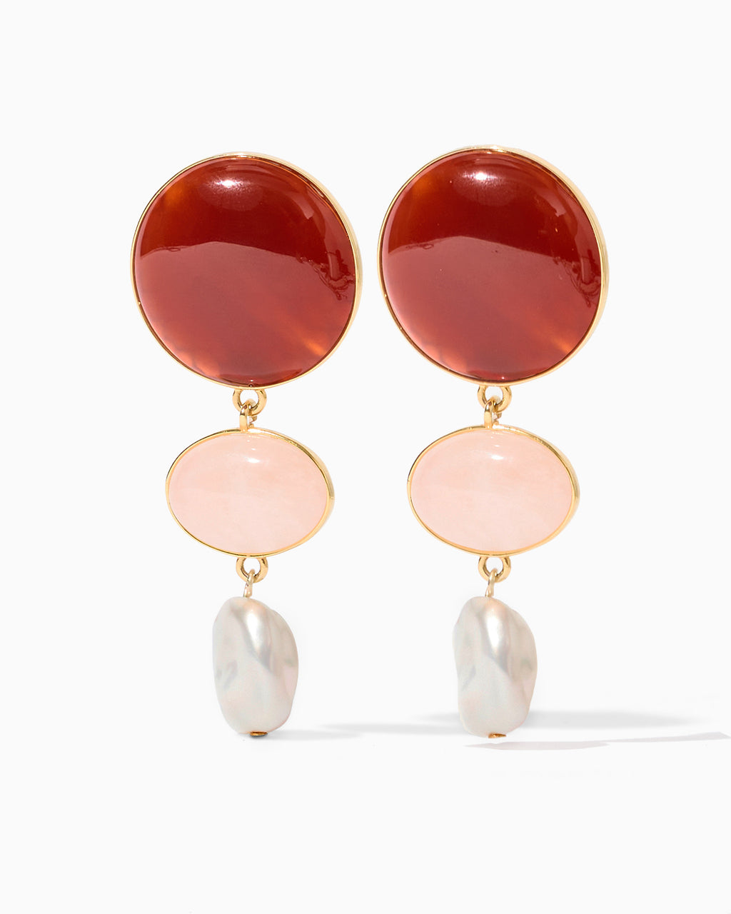 The Plus One Earrings: Carnelian and Rose Quartz